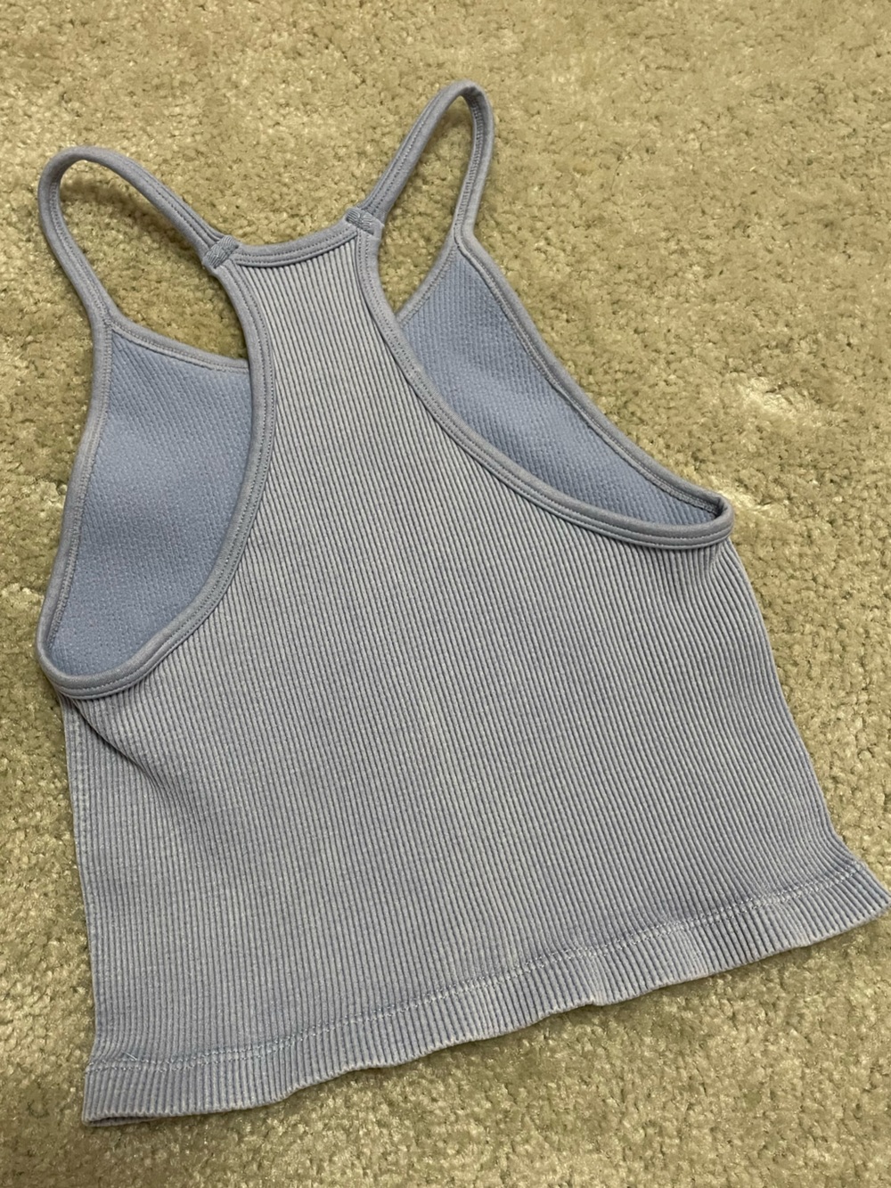 Light Blue Ribbed Tank Top - Cute Elastic Stretchy Cropped Knit - Picture 3 of 4